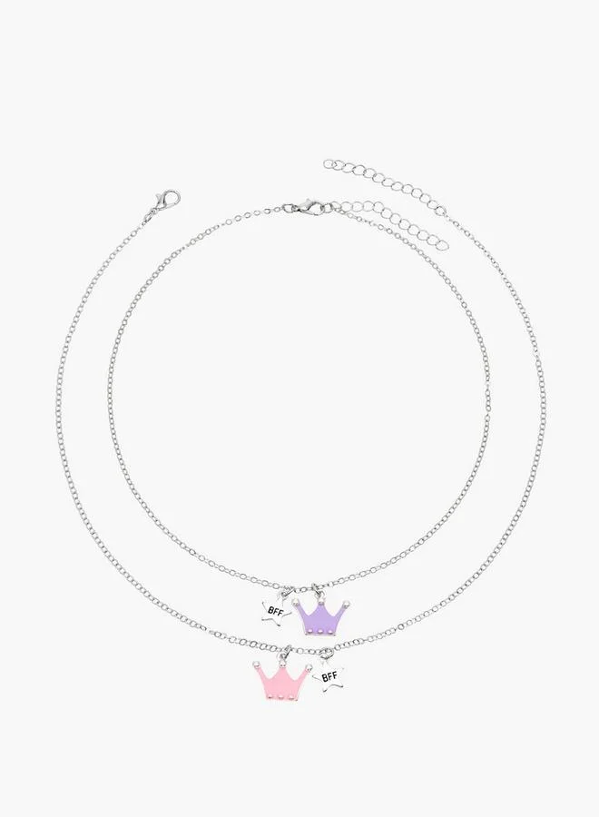 Flora Bella By Shoexpress Crown Pendant Bff Necklace - Set Of 2